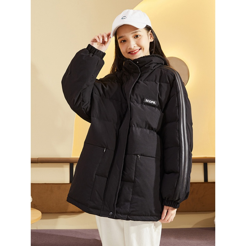 [直降价332元]唐狮冬季新款黑色羽绒服女韩版短款立领拼接仿羔毛外套时尚潮