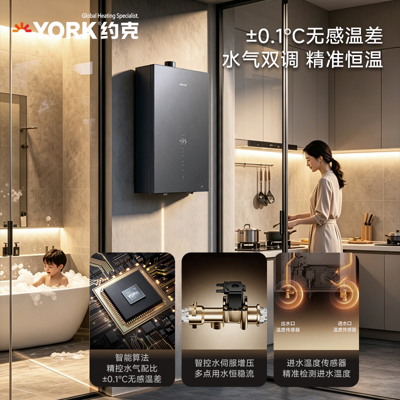 约克(YORK)20L燃气热水器F06S大水量恒温智能变频轻音设计别墅大户型供水高清大图