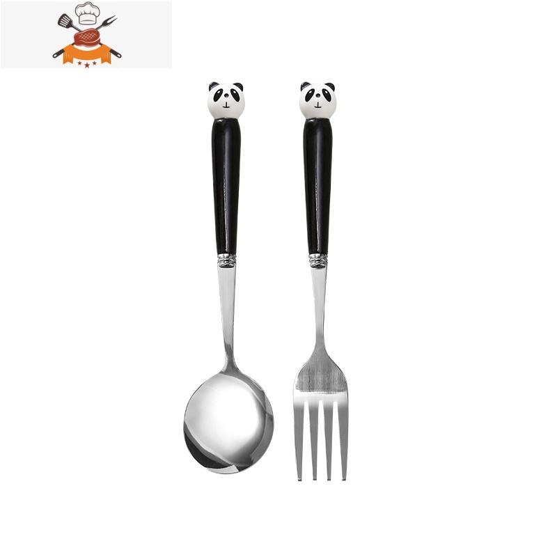 刀叉勺三件套家用可爱牛排刀叉盘子套装西餐餐具网红儿童叉子勺子 叉勺(熊猫) 敬平