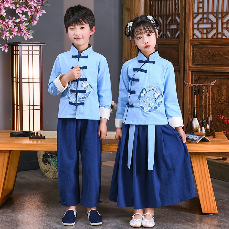 六一儿童古装国学汉服男童中国风男孩书童服装小学生三字经演出服