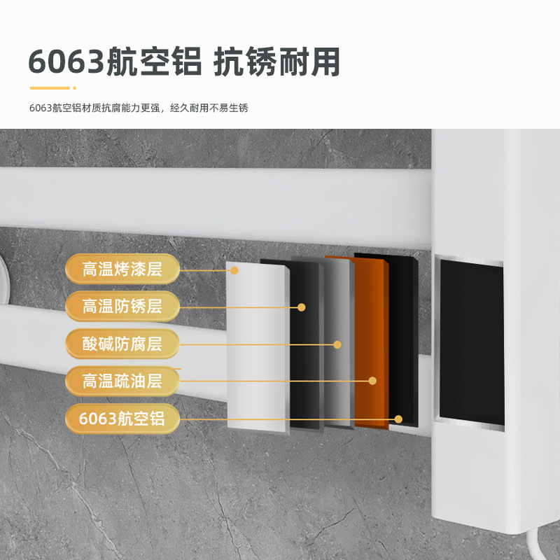 SIOYIE芯毅 智能电热毛巾架家用浴室卫生间毛巾杆电加热恒温浴巾烘干置物架免打孔安装R308(自行安装)高清大图