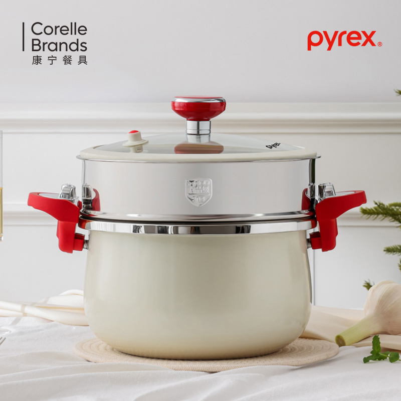 康宁Pyrex珐琅陶晶微压双层汤蒸锅 26cm PX-SCZG-YZT/HP*高清大图