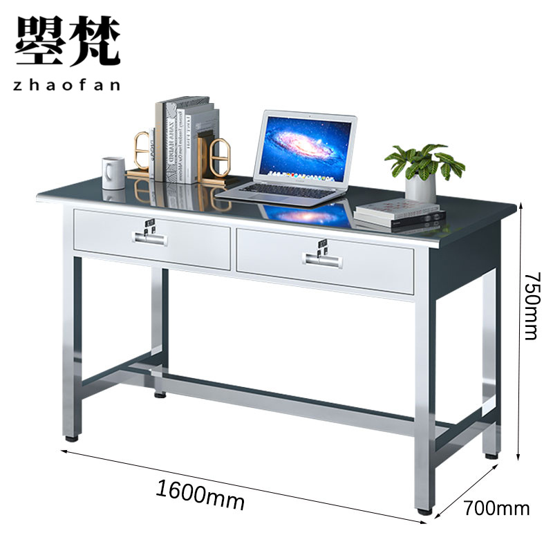曌梵不锈钢办公桌1.6米二斗张高清大图