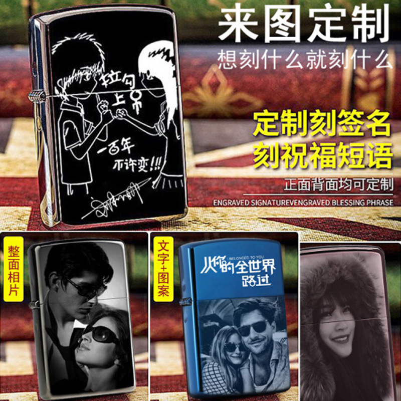 佐罗zorro铜壳煤油打火机 经典防风点烟器 可复刻婚纱照怀旧生活相片 刻字私人订制烟具礼品
