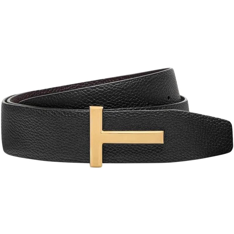 汤姆福特(Tom Ford)男士多色软皮腰带简约时尚金色T扣意大利进口