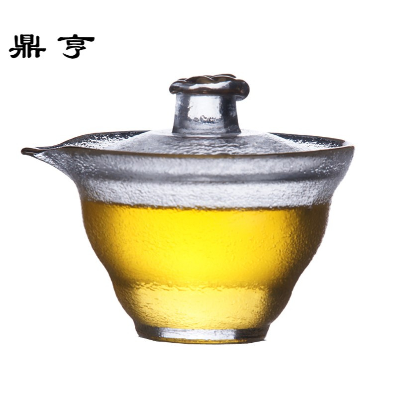 鼎亨手工日式锤目纹玻璃三才盖碗整套描金大号公道杯功夫泡茶具分