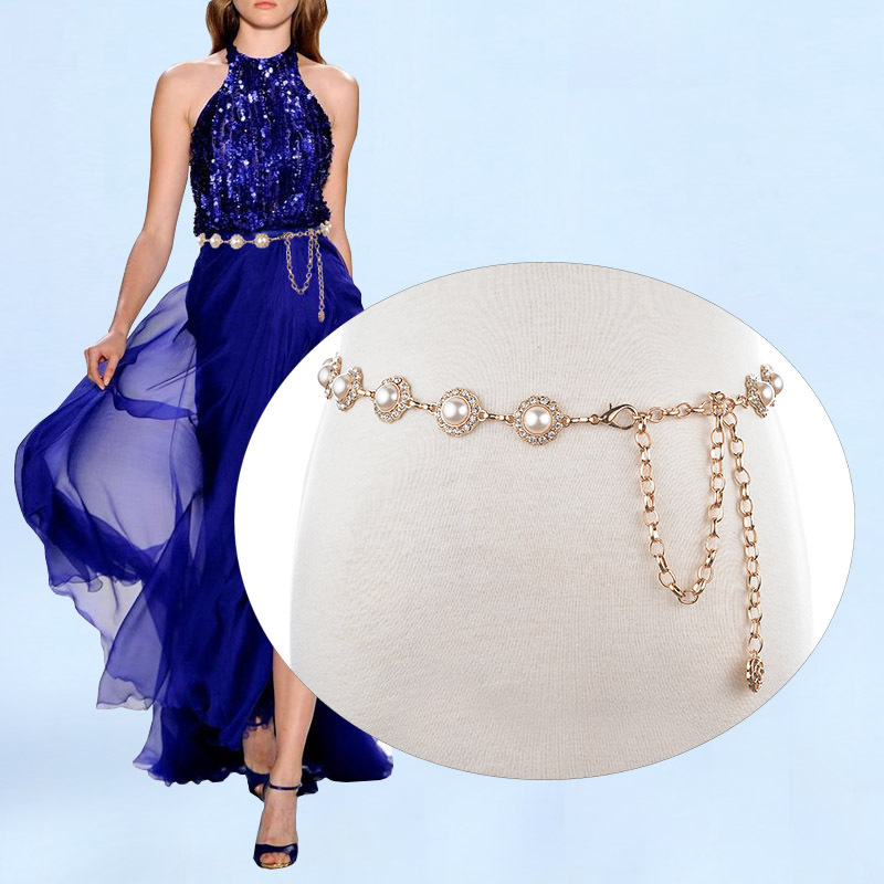 新款镶钻腰链裙子装饰腰带裙带金色拼接毛衣腰链女士皮带cmpj2584送女