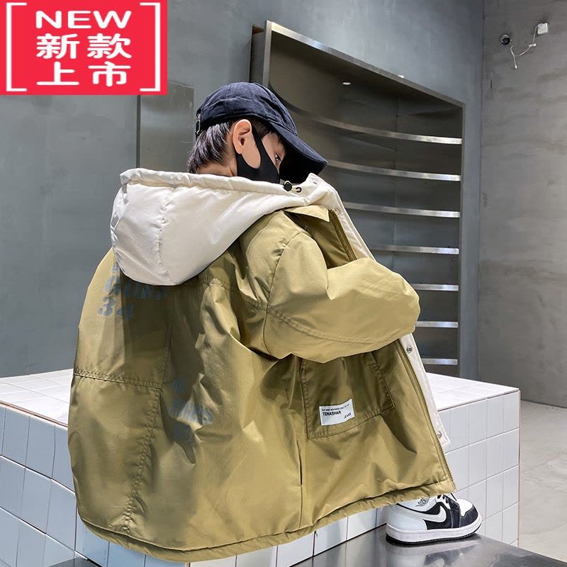 可莉允儿童装男童外套秋冬季2022新款男孩夹棉服棉衣大童冬季加厚派克服图片