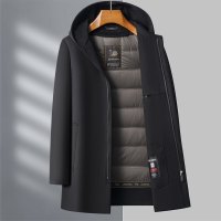 免费试穿鄂尔多斯羊绒双面呢子男士羊绒大衣爸爸保暖冬季羊毛风衣外套冬装新款外套潮大码男世界大牌羊绒大衣西装款鹅绒内胆 连帽黑色双面呢+鹅绒内胆 L