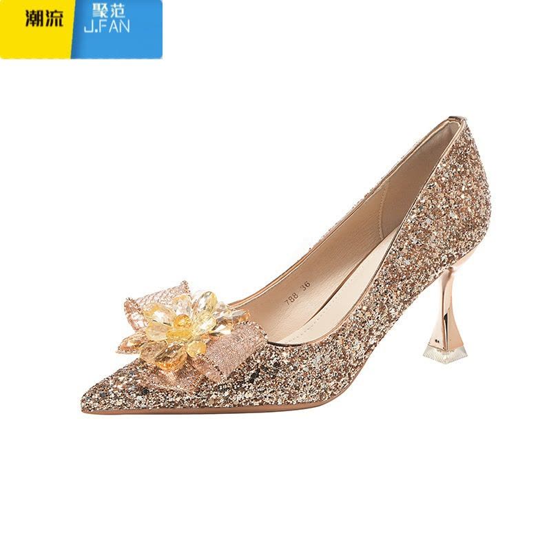 聚范婚鞋不累脚高级感礼服伴娘鞋仙女风法式水晶高跟单鞋胖脚宽脚女鞋图片