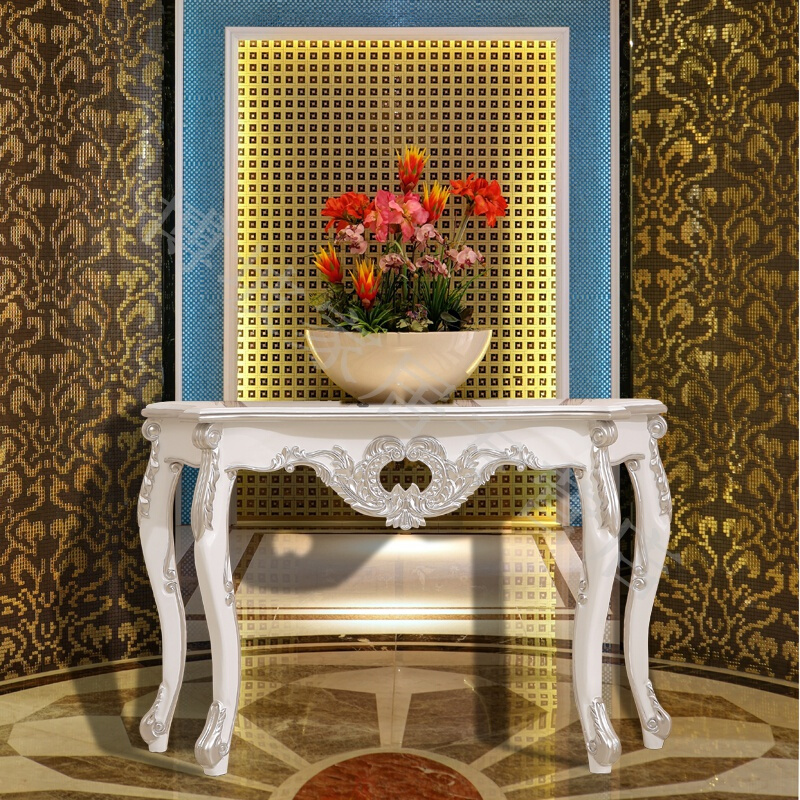 欧式玄关柜古典玄关台客厅餐边柜玄关酒店装饰桌端景台玄关黑色描银5