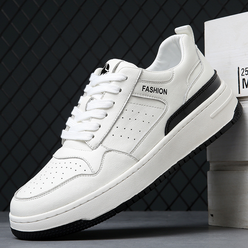 2024春季新款潮流百搭透气增高休闲鞋男士真皮小白鞋厚底学生板鞋