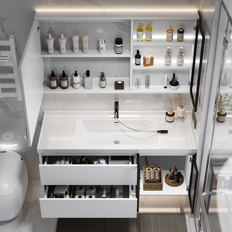 邦云浴室柜组合 浴室柜一体陶瓷盆 卫生间洗脸盆柜轻奢小户型高清大图