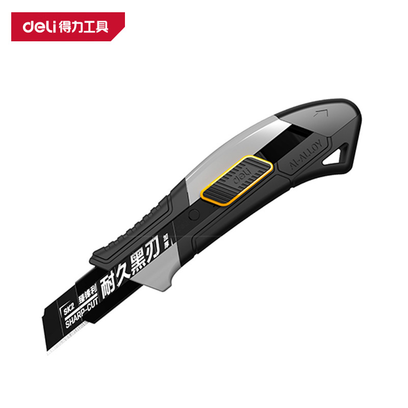 得力(deli)DL4256 专业级铝合金包胶美工刀 18mm SK2 加厚黑刃 银色 1把高清大图