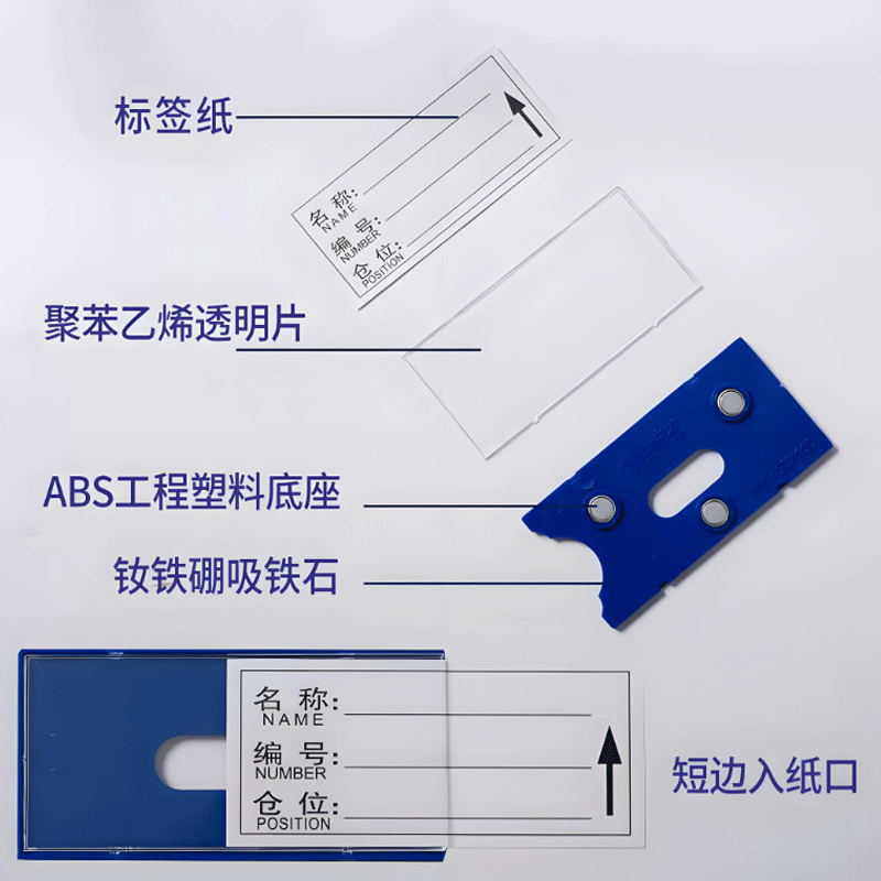 鑫环境 3*8CM 三磁(蓝/白/红)-颜色留言 强磁性货架标签牌货位仓位卡仓库仓储标牌磁性材料(50个起订)高清大图