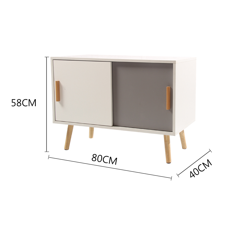 慧乐家 边几 实木北欧沙发边柜 现代简约带门储物柜餐边柜 白色+灰色 11373