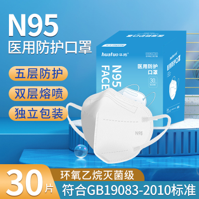 n95医用防护口罩3d立体成人口罩灭菌级男女潮款独立装官方正规正品-(1盒)30只[白]医用防护口罩N95独立灭菌带钢印