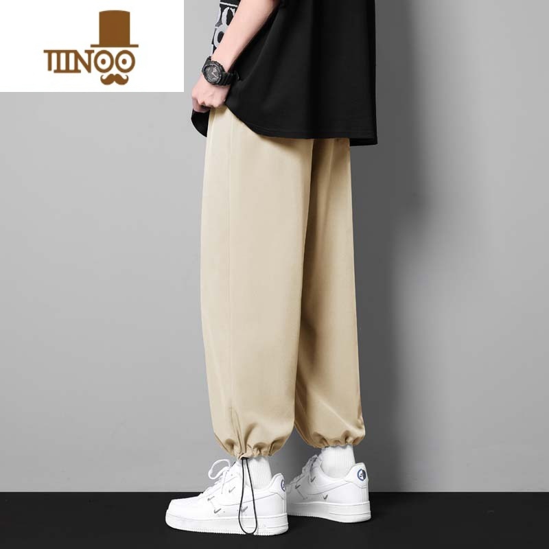 YANXU冰丝裤子男士夏季薄款休闲长裤宽松速干九分束脚运动男款阔腿卫裤高清大图