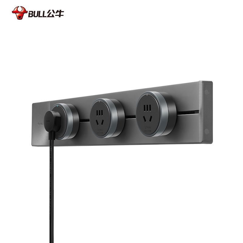 公牛桌面内嵌轨道插座GB1[明装]灰色75cm+4个五孔+USB 嵌入式暗装无线电力导轨滑动可移动插排