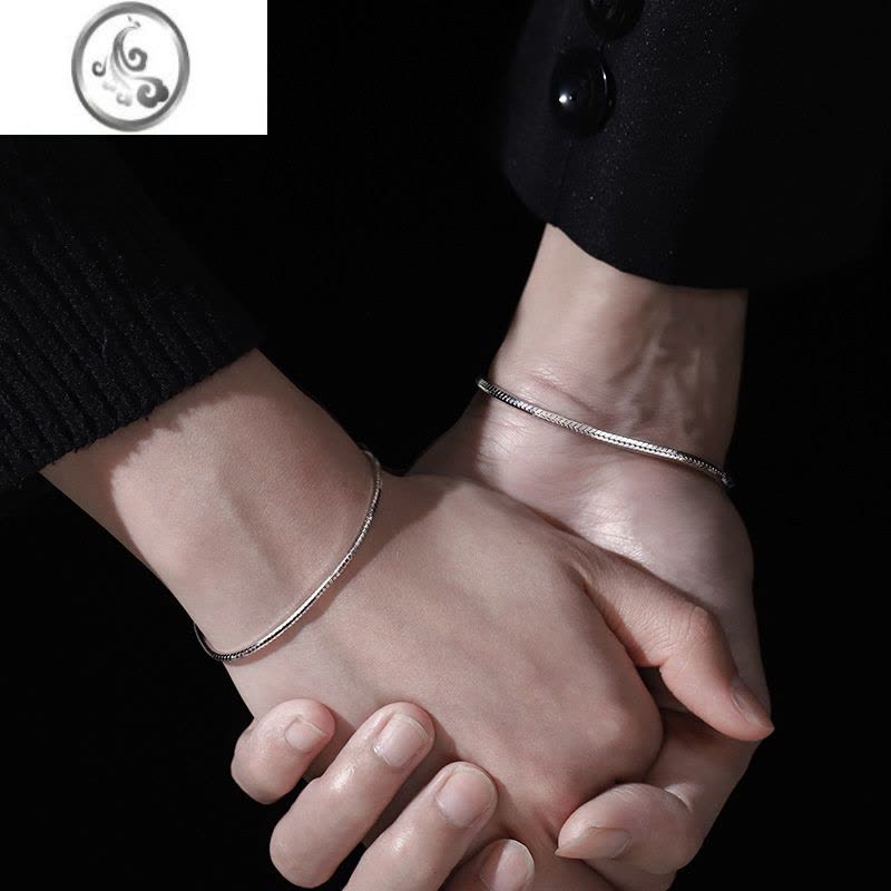 JiMi简约银银链情侣款蛇骨链纤细手链女百搭闺蜜不掉色男士手饰手环潮图片