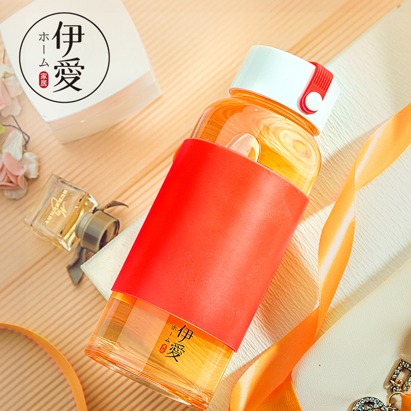 伊爱单层玻璃杯男女便携可爱清新水杯学生杯子泡茶杯子韩版 樱花粉