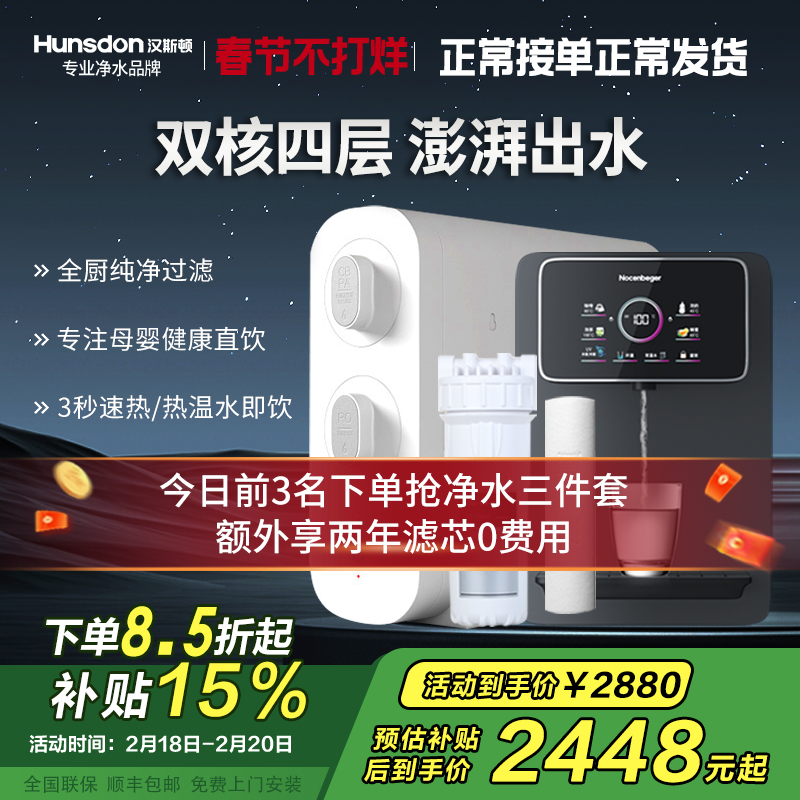 汉斯顿/Hunsdon家用0阻垢剂净水器管线机套装厨下式净饮机RO反渗透净水机过滤器母婴直饮厨房纯水机D3