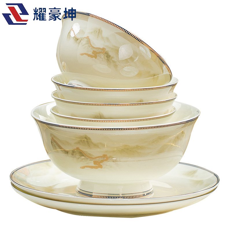 耀豪坤 江山如画骨瓷餐具套装36件套礼盒 YHLQ-36/套高清大图