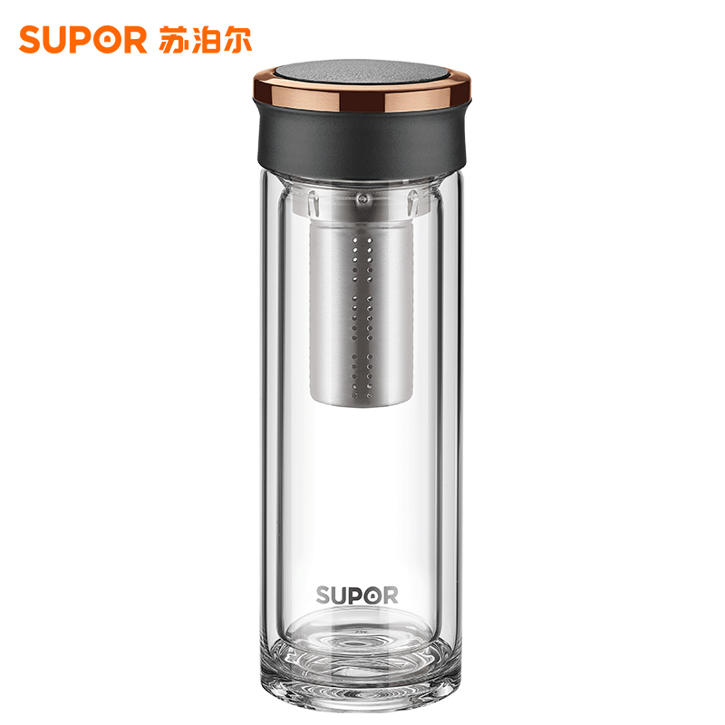 苏泊尔(SUPOR)集茶耐热玻璃杯KC38CK1 商务办公开会送礼水杯随行杯茶杯 双层高硼硅质感杯身热水杯隔热杯泡茶杯