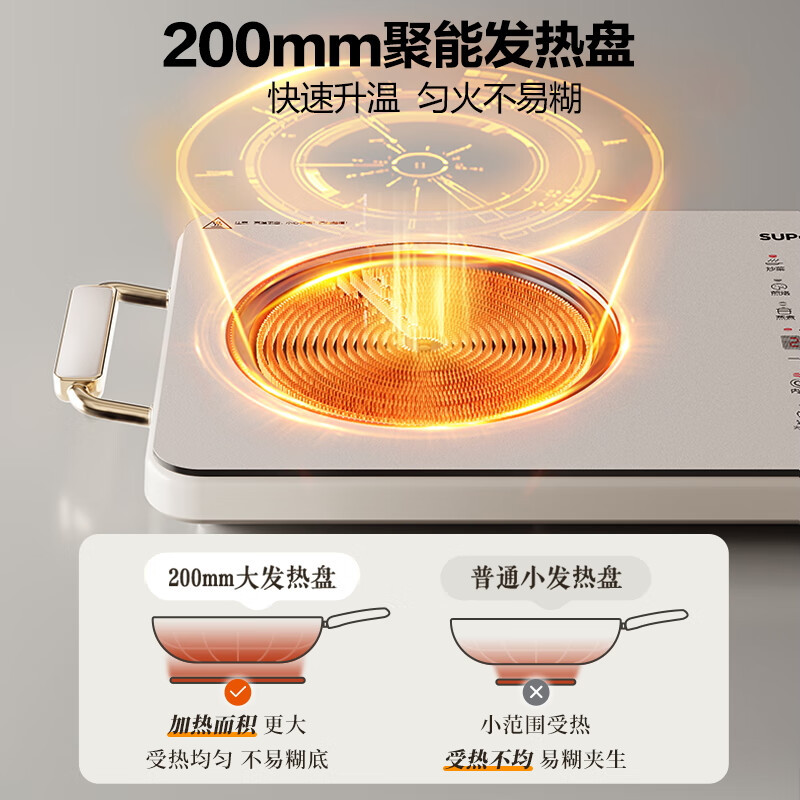 苏泊尔(SUPOR)家用电陶炉超薄彩印智能双环控温2200W大功率火锅炉大面板爆炒炒菜围炉煮茶 C22-CS0