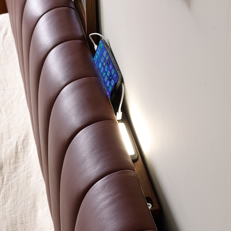 实木床超薄床钢琴键包豪斯高脚床双人床主卧床卧室床婚床皮艺软包床高清大图