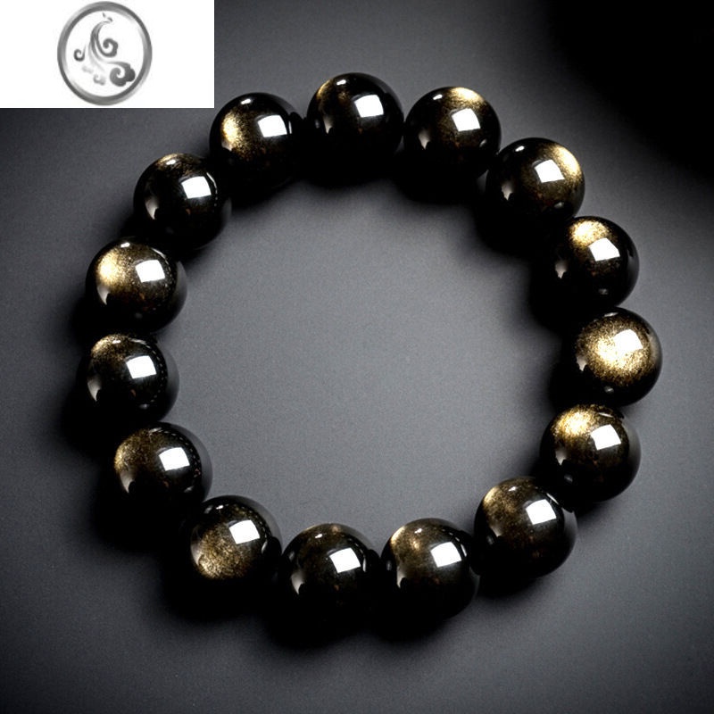 JiMi双彩虹眼黑曜石手链金曜石银曜石男女情侣佛珠水晶本命年手串 双眼金曜石8mm22颗秀气女款