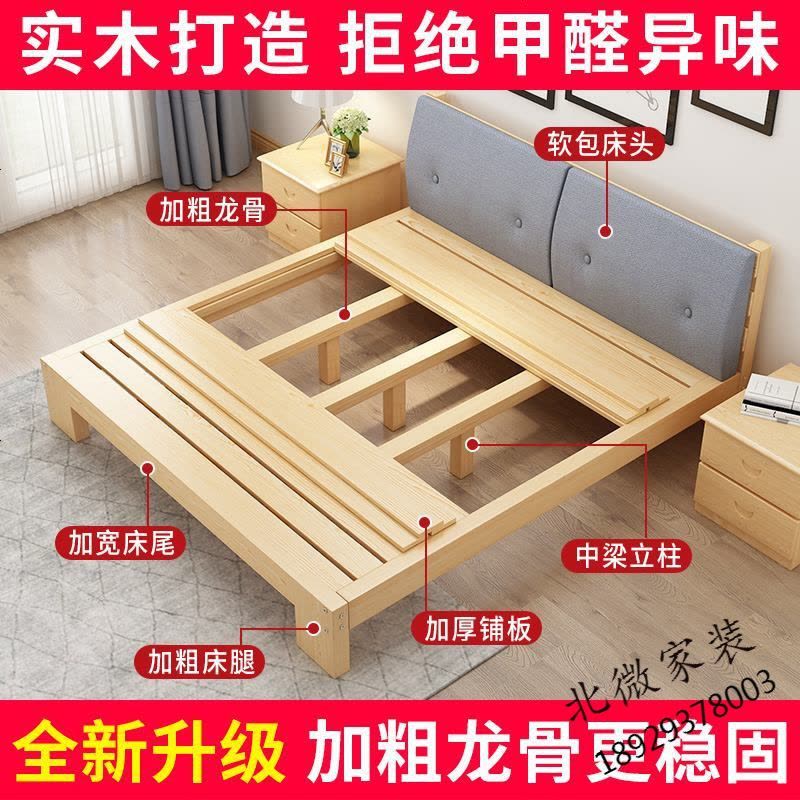 床架180cm×200cm实木床1.8米现代简约双人床1.5米简易床1.2m单人床出租房经济床架1米2 8的床图片