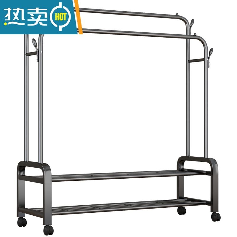 敬平简易晾衣架落地折叠卧室单杆室内晾衣杆挂衣架阳台晒衣服架子家用 150CM[白色双杆]四钩+单层置物网+赠万向轮高清大图