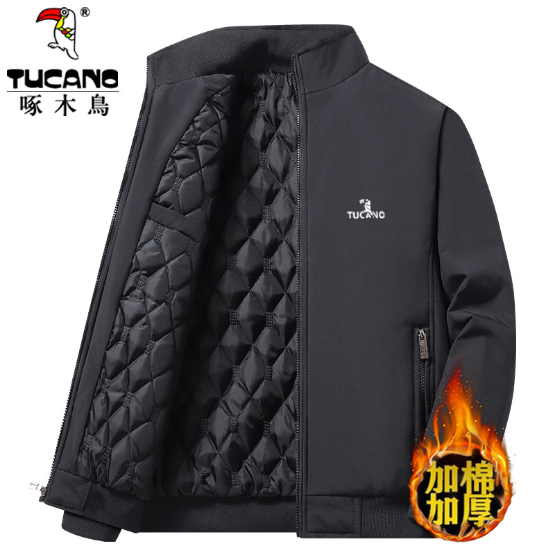 啄木鸟外套男士冬季棉衣加绒加厚保暖棉服宽松加大码爸爸立领夹克 灰色加棉保暖 XL建议110-130斤