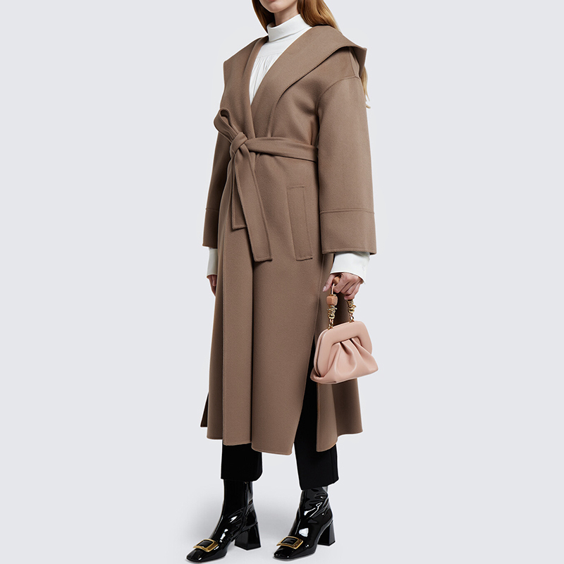 麦丝玛拉smaxmara女士绵羊毛宽松版长款连帽浴袍式大衣外套winter