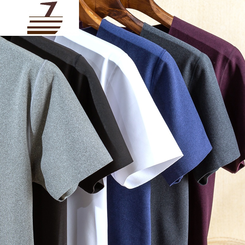 new lake无痕热保暖短袖t恤男加绒加厚半袖体恤修身紧身弹力冬季打底