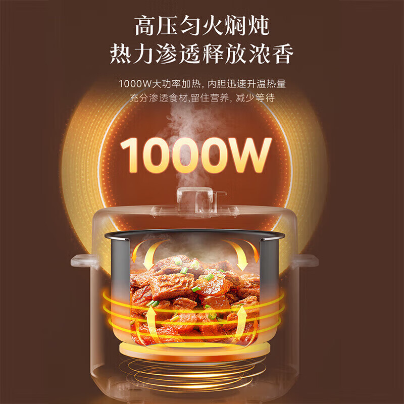 美的电压力锅机械旋钮5升大容量开盖煮压力锅14重安全保护易拆洗密封圈排气阀千瓦猛火力 MY-E5329高清大图