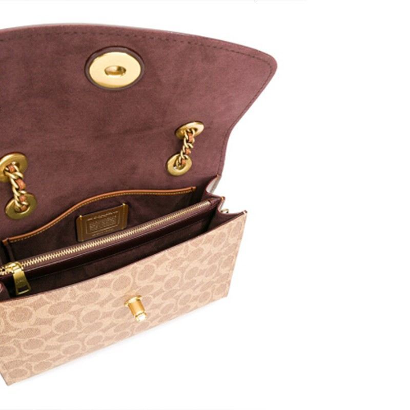 coach女包山茶花新品parker链条包茶玫瑰旋转扣翻盖式单肩斜挎包30585