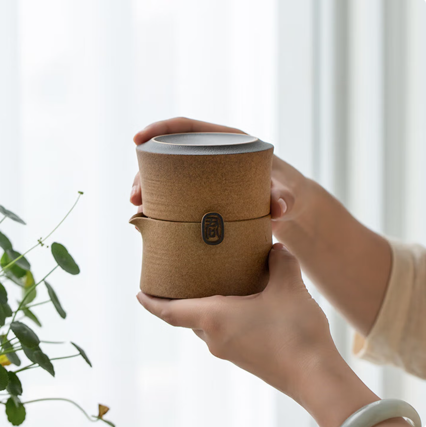 万仟堂(Edenus)旅行茶具 陶瓷功夫茶具套装便携户外茶具送男友 君子之交黄砂釉