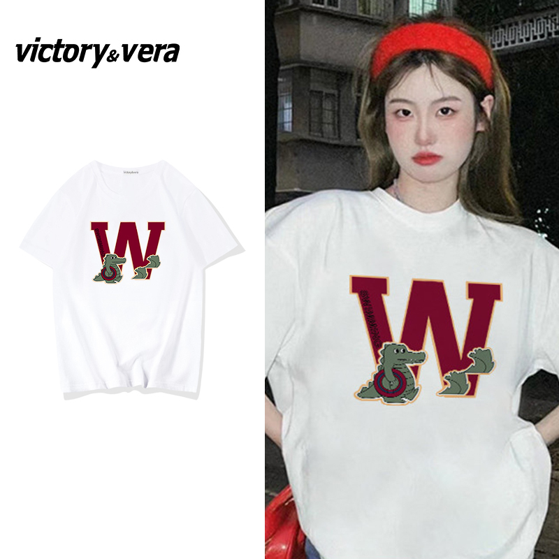 Victory&vere短袖T恤女新款夏季纯棉宽松白色设计感小众潮牌上衣