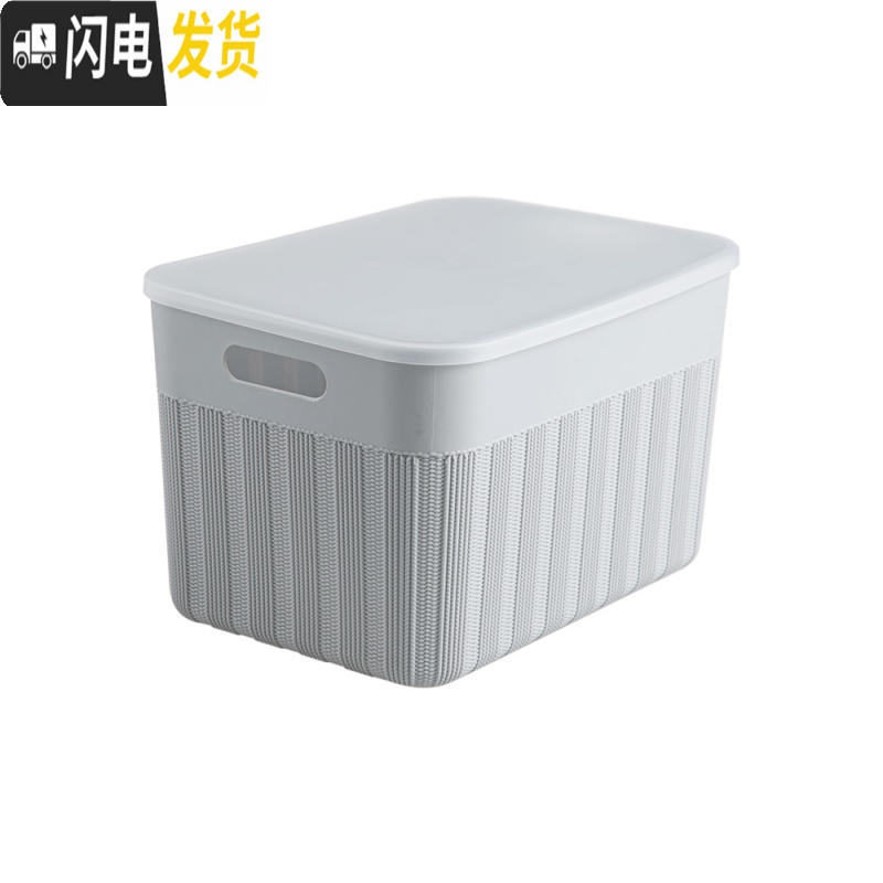 三维工匠 手提带盖收纳篮塑料桌面收纳筐 杂物零食篮子置物篮收纳箱高清大图