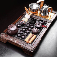 領藝 紫砂功夫茶具套装家用陶瓷泡茶器实木茶盘四合一 圣龙西施配三龙开泰全自动快速炉