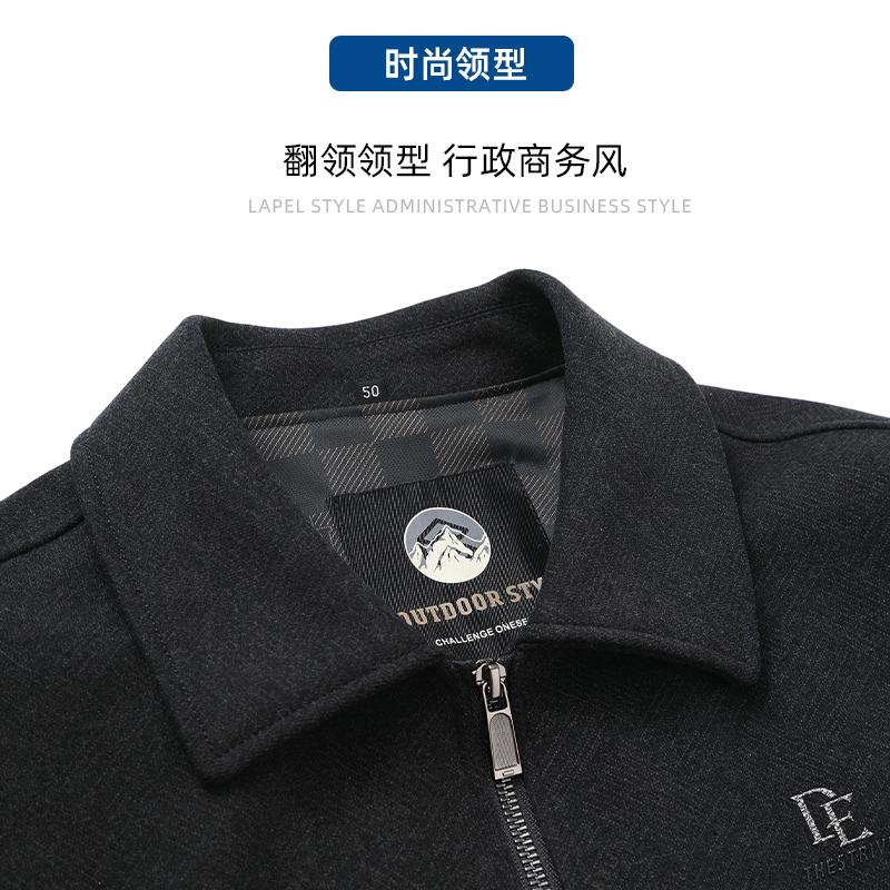 啄木鸟爸爸春装男士外套2024新款秋冬季翻领厚中老年人毛呢子夹老高清大图