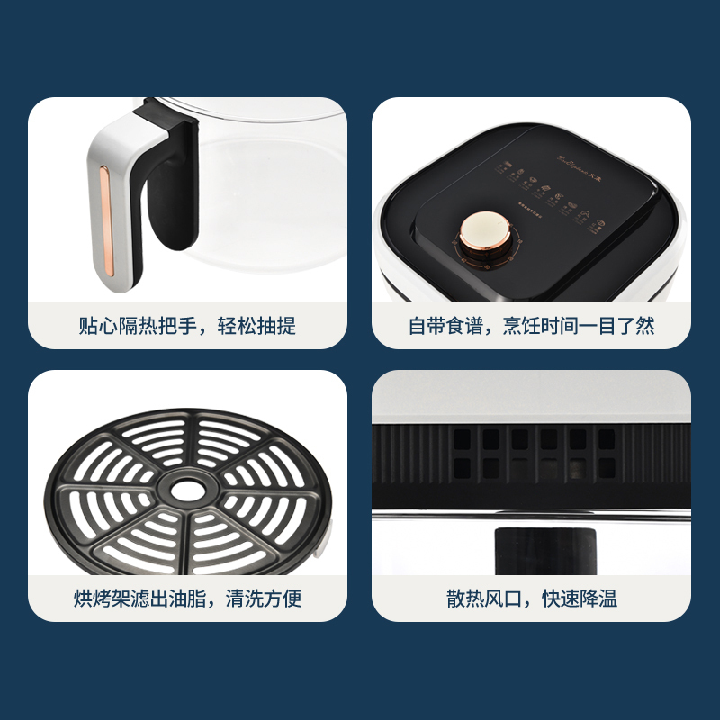 火象 电烤炉(空气炸锅)HX-KZ025 白黑+玻璃5L高清大图