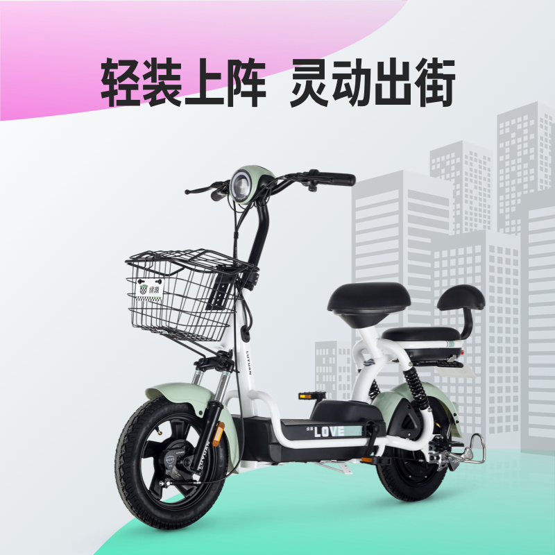 绿源电动车48v12a小型电动自行车FEE精致版男女代步迷你电瓶车 高哑黑