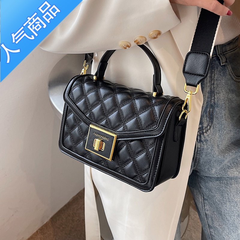 封后网红宽肩带包包女2022新款春季菱格女包休闲单肩包百搭斜挎小方包女斜挎包