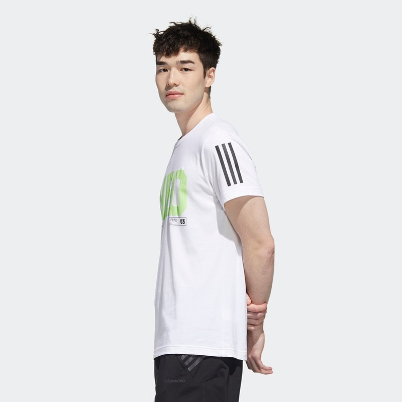阿迪达斯短袖男装neo上衣运动服宽松圆领白T恤GP5731