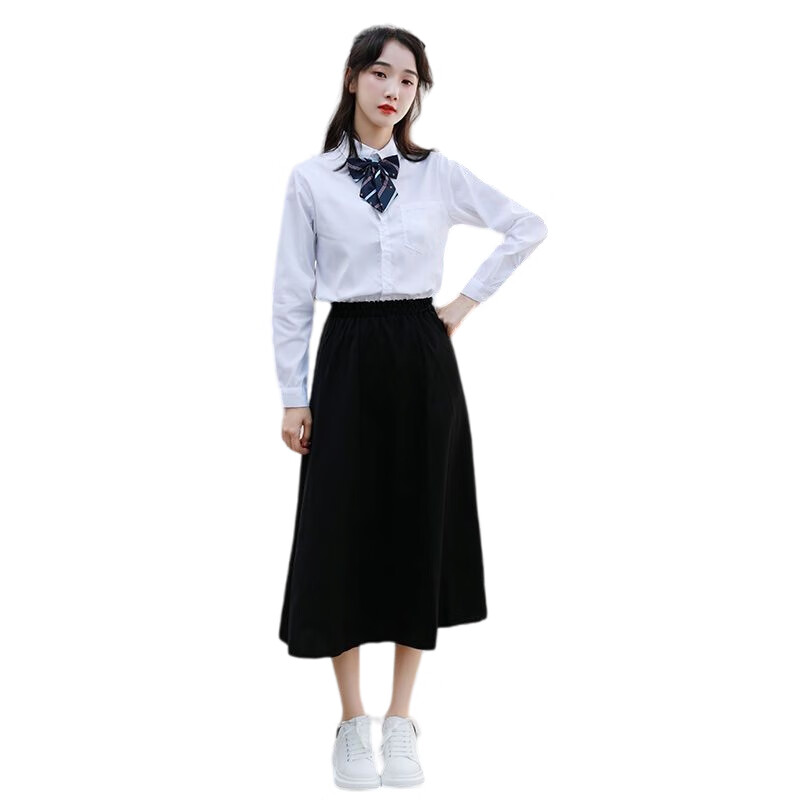 Tduo长袖合唱演出服套装 D06 套 女款-白长袖+长裙+蓝皇冠领结 2XL