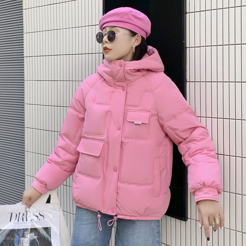 2024新款女式短款冬季连帽保暖棉衣外套