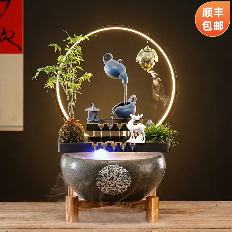 创意自动循环流水生财摆件金鱼缸客厅办公室桌面装饰招财开业礼品图片